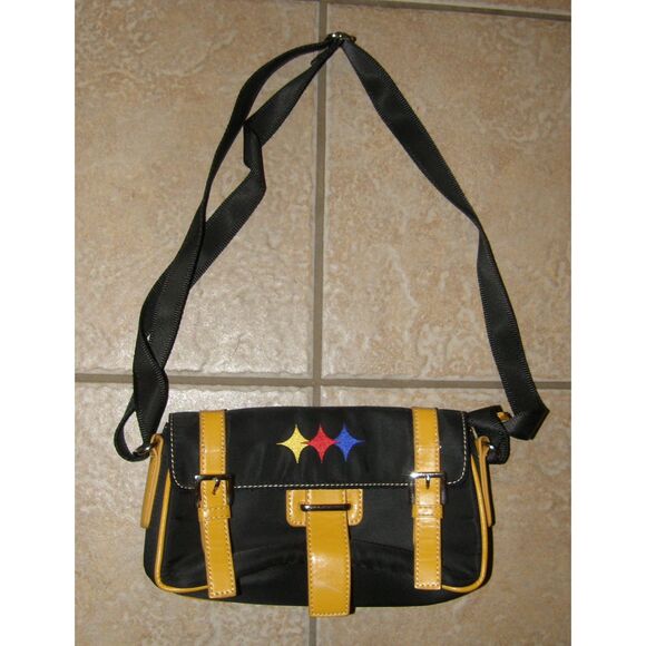NFL Football PITTSBURGH STEELERS Embroidered Logo Black Small 9X6 Handbag Purse - Picture 1 of 4